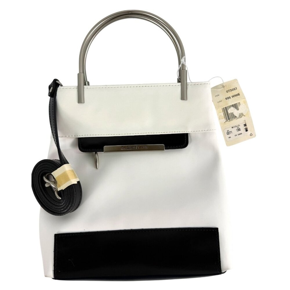 Vintage Esprit White Black Handbag Purse Satin Nickel Handles NOS w/ Strap